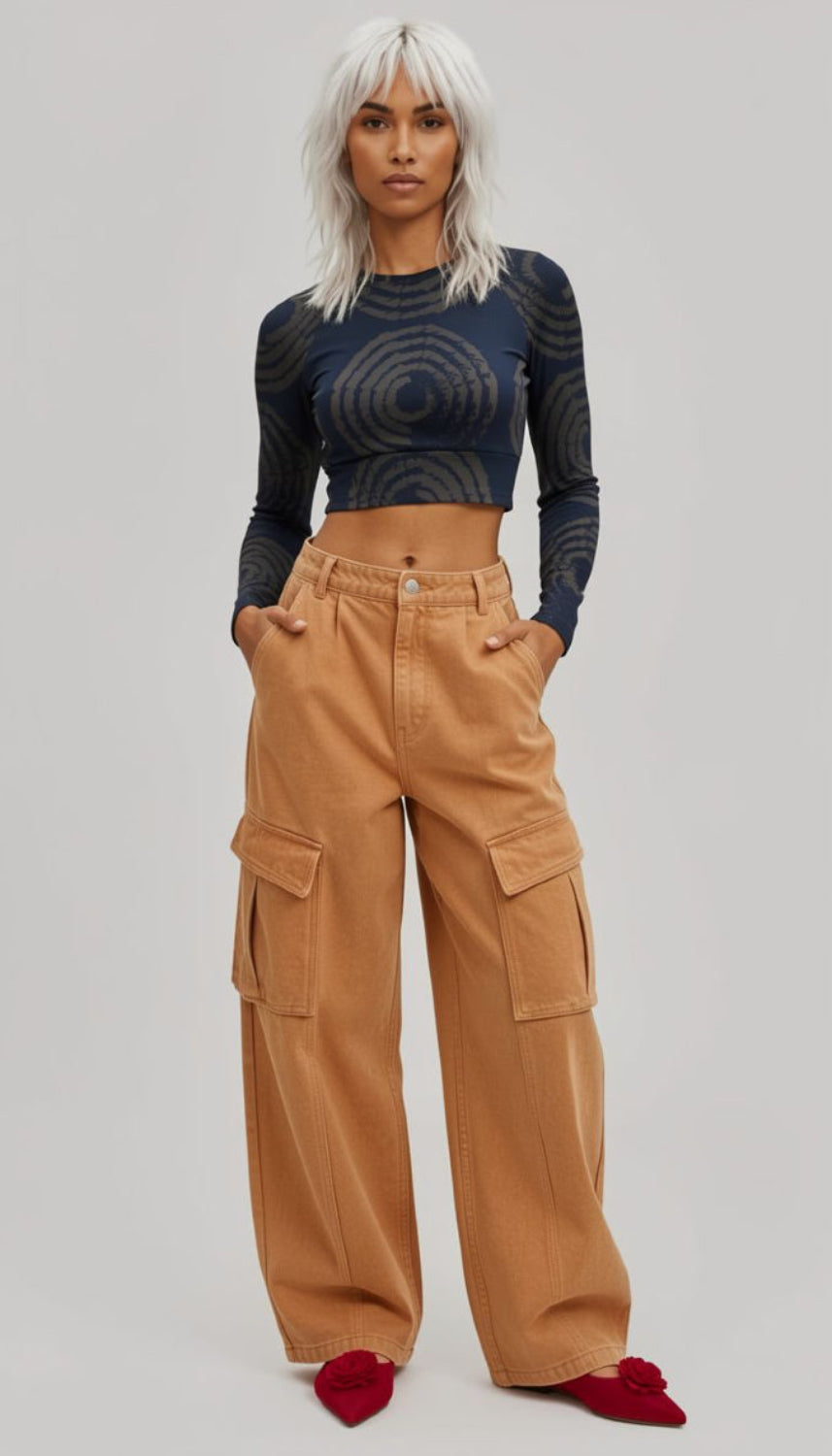 Concentric Long-sleeve crop top