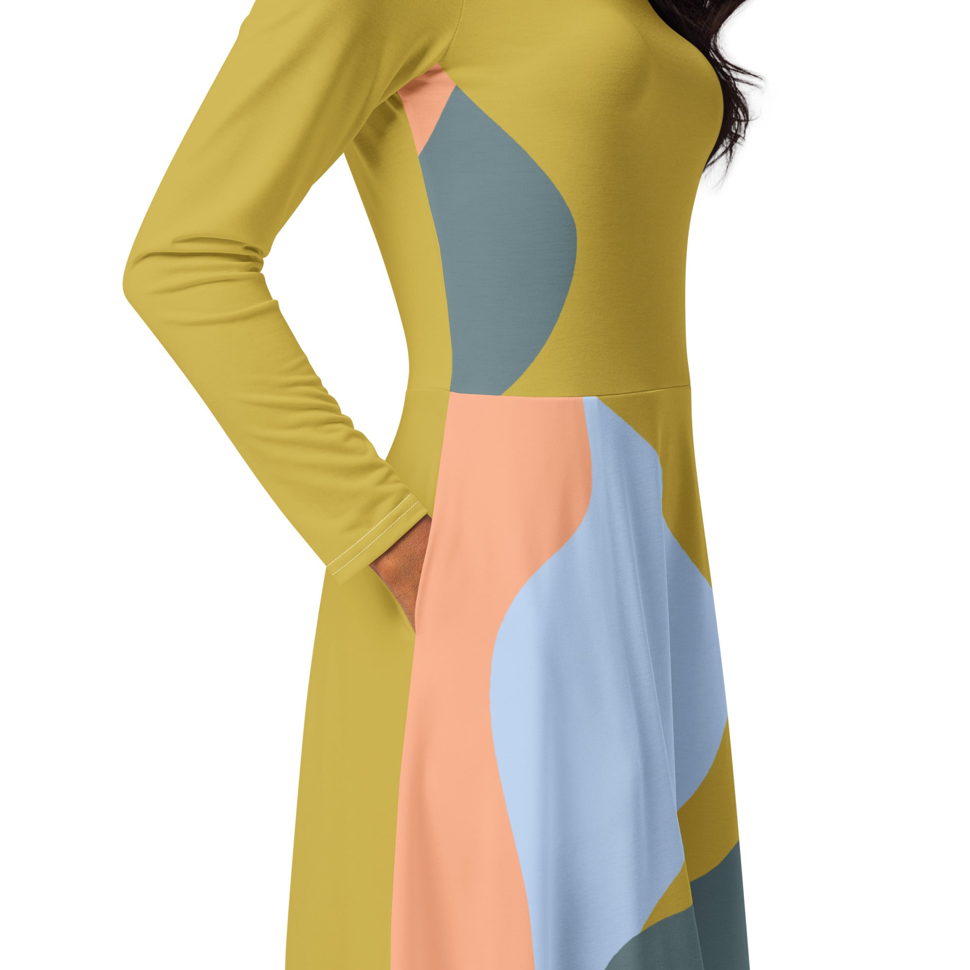 Detail 2: Flow Midi Dress detail showing fitted waist and flared hem