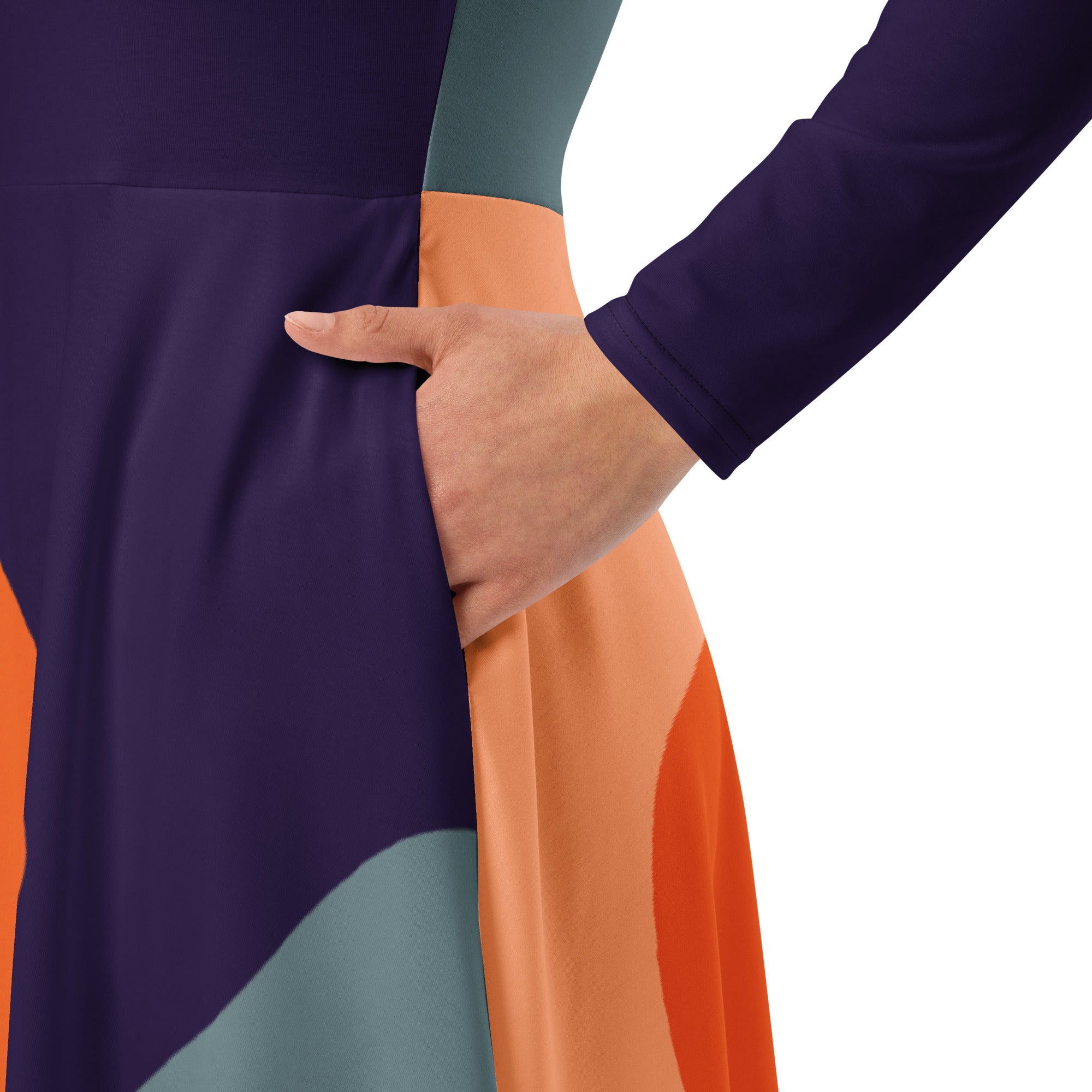 Detail 2 Flow Midi Dress close-up showing fabric texture pocket and print detail