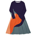 Front: Flow Midi Dress in purple colourway — large organic abstract forms — front view